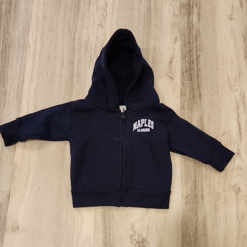 Blue hooded Zipper sweatshirt, soft fleece material Size 18 Months